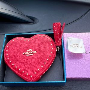 Coach red heart coin purse with sequins